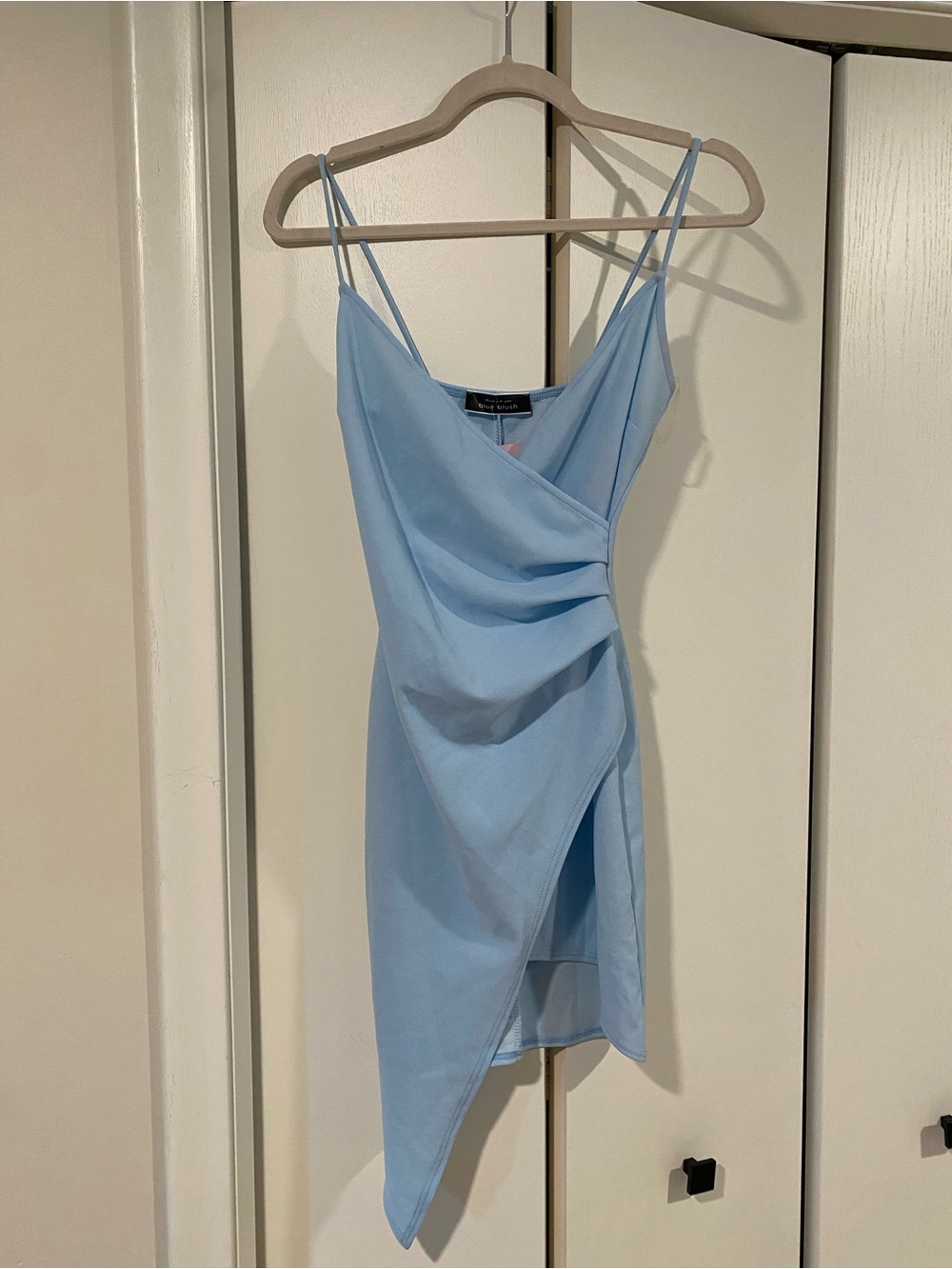 Blue Blush Light Blue Asymmetrical Draped Slip Dress